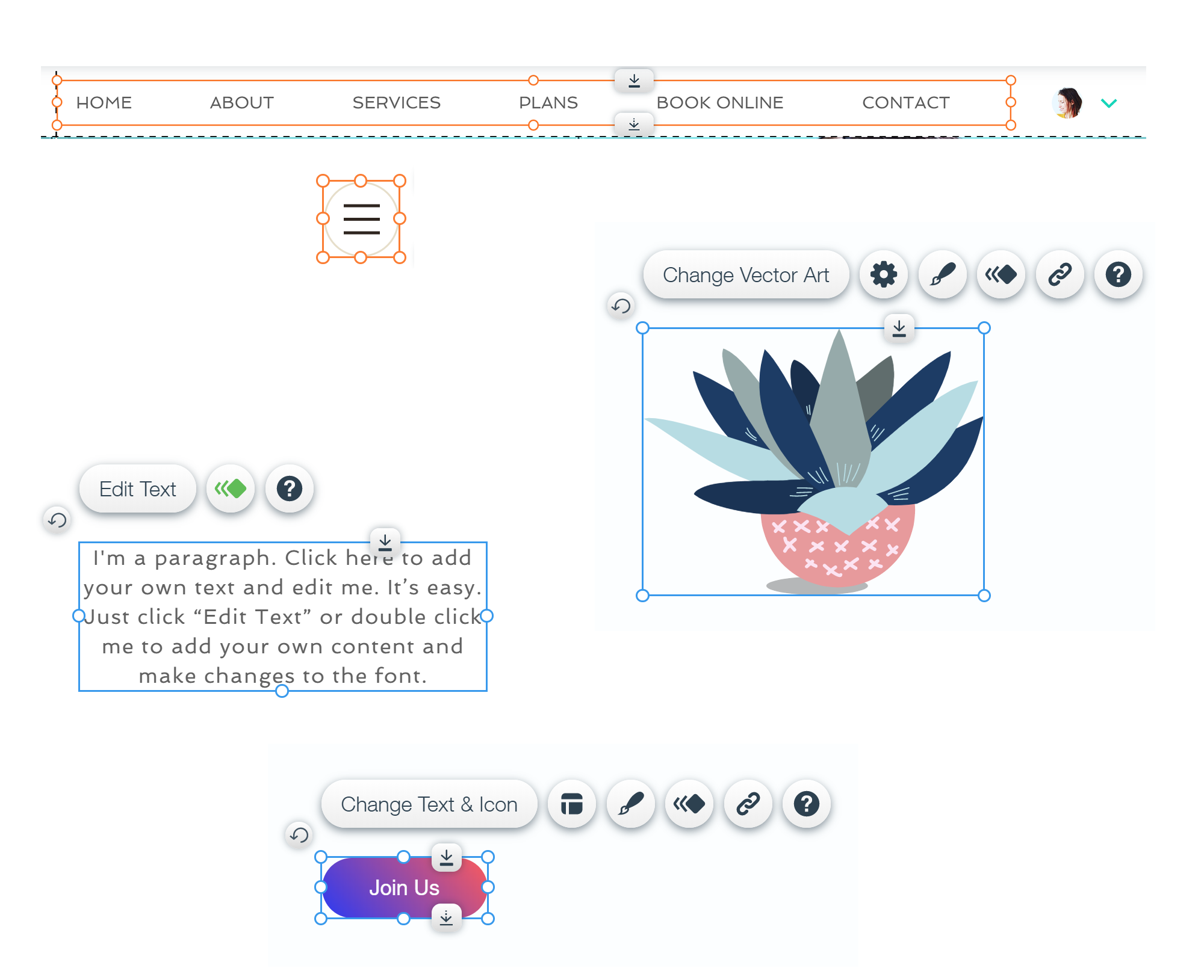A grid of component thumbnails in the Wix editor