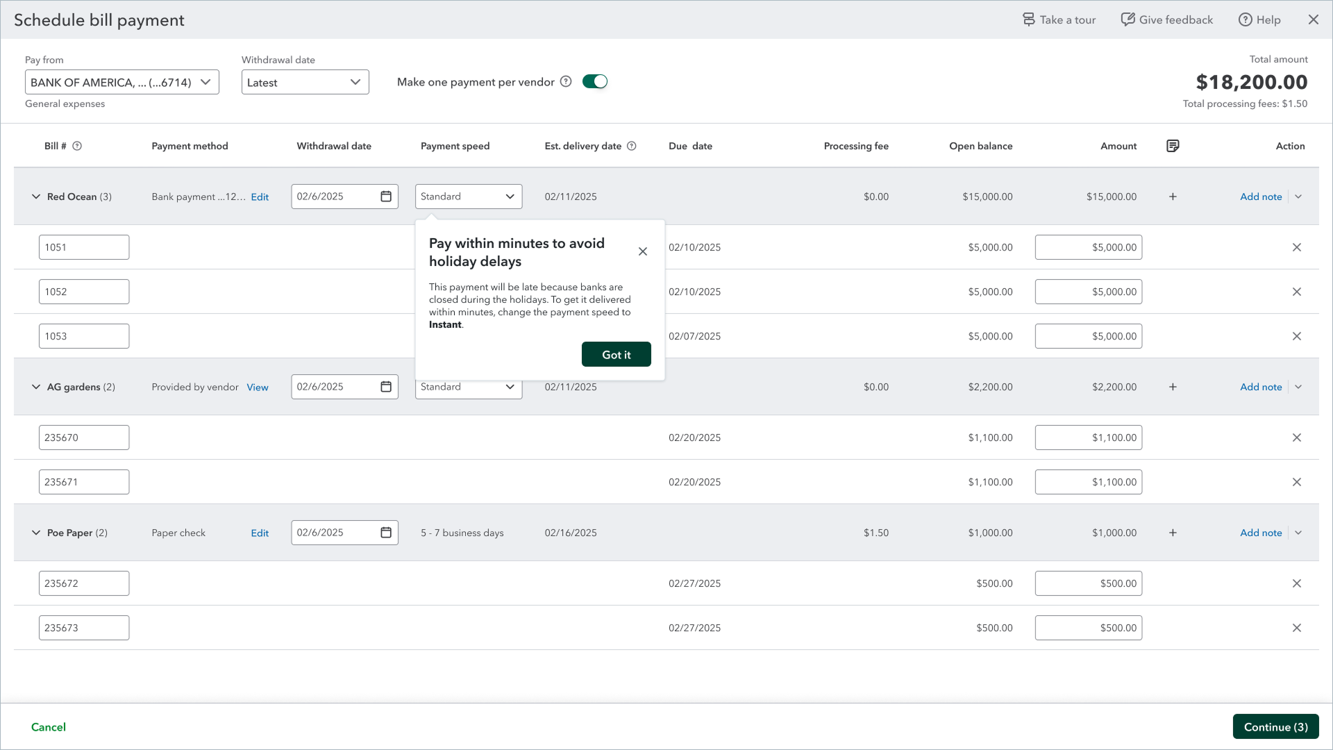 Holiday messaging nudging customers to pay in minutes to avoid holiday delays