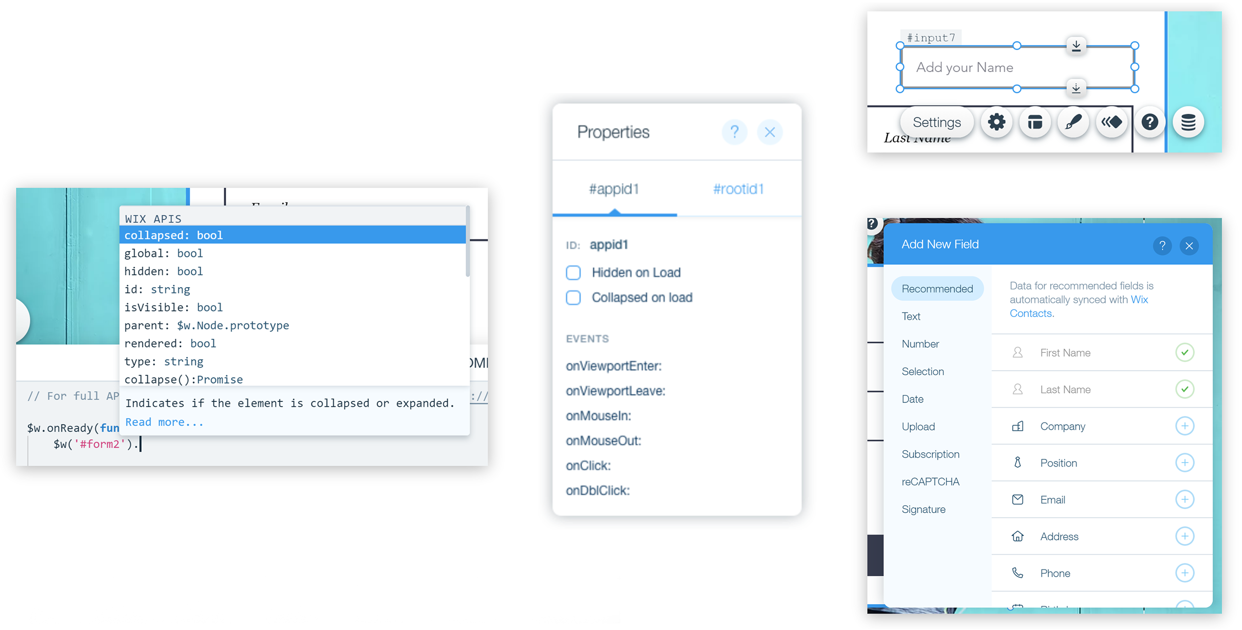 Input field inside a form app, adding new fields, and accessing the container vs the app in Corvid